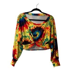 Vibrant Tie-Dye Long Sleeve Crop Top Large L